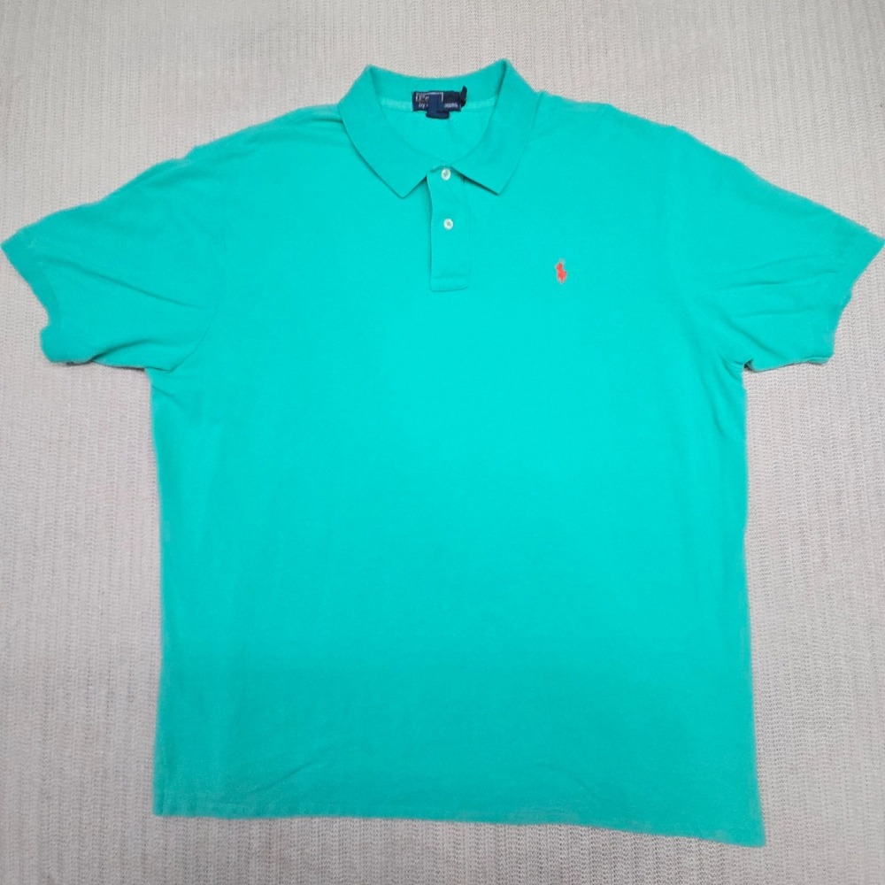 Polo Ralph Lauren Shirt Mens 2XL XXL Blue Orange Pony Short Sleeve Teal Preppy